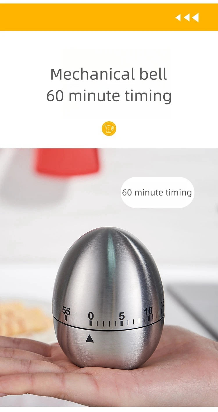 BasinzKitchen timer, stainless steel egg shaped countdown timer, mechanical alarm clock, cooking tools and supplies