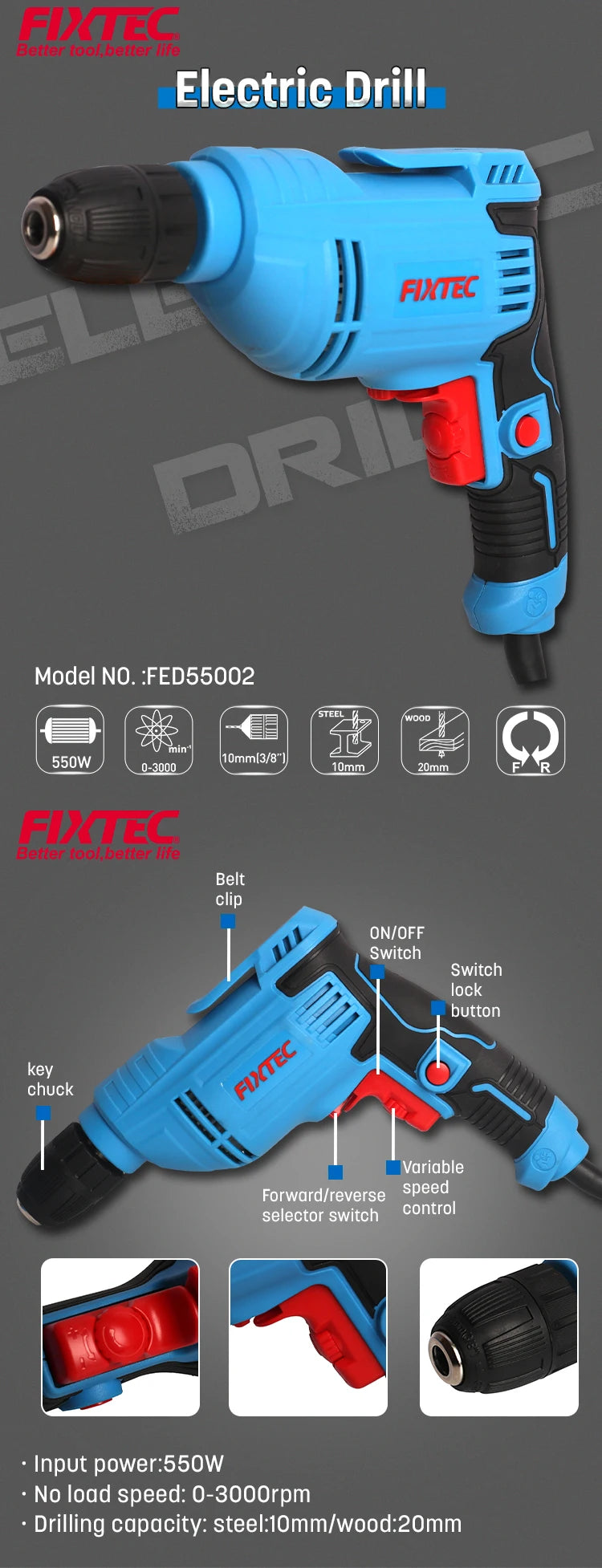 Professional Power Tool Drilling Machines 550W 10mm Hand Portable Electric Drill Machine For Sale