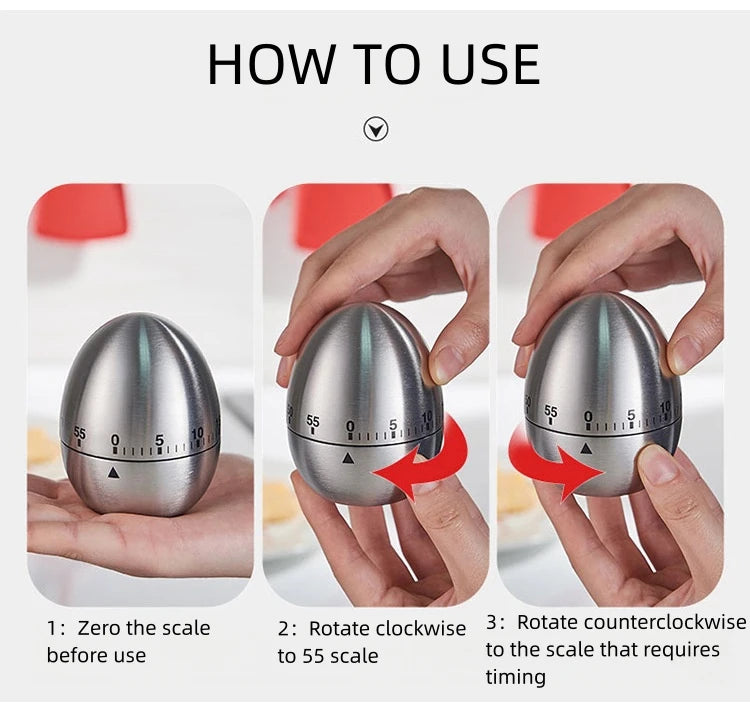 BasinzKitchen timer, stainless steel egg shaped countdown timer, mechanical alarm clock, cooking tools and supplies