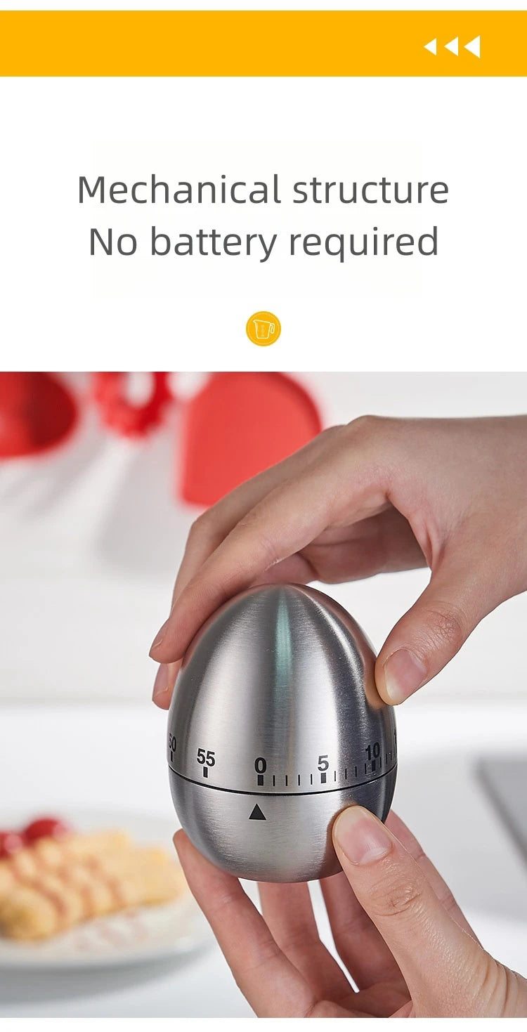 BasinzKitchen timer, stainless steel egg shaped countdown timer, mechanical alarm clock, cooking tools and supplies